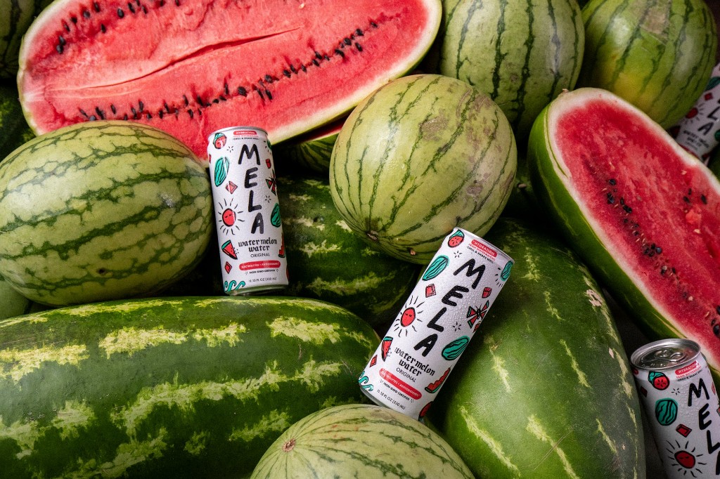 Mela Water can pour with tropical escape visual language from the Outers case study